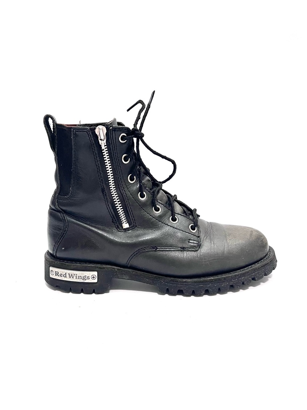 Vintage 1990s women's black leather chunky zip up combat boots